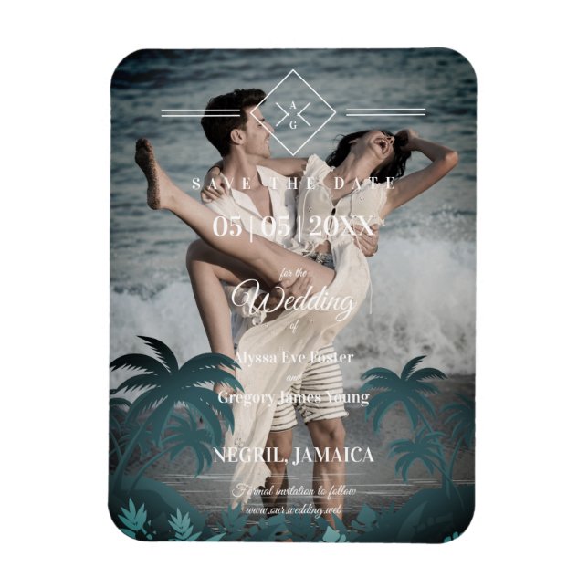Palm Tree Beach Personalized Photo Engagement Magnet (Vertical)