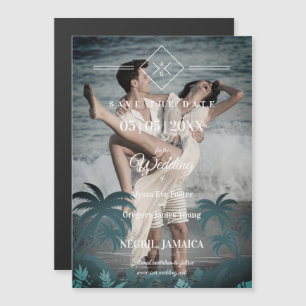 Palm Tree Beach Personalized Photo Engagement Magnetic Invitation