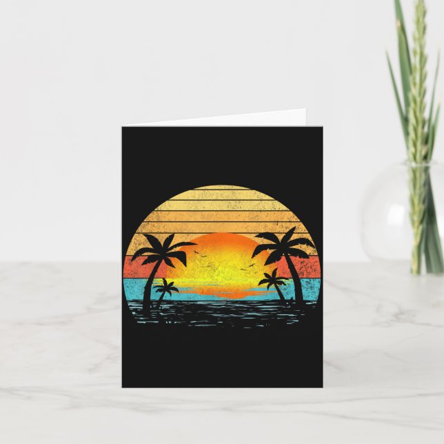 Palm Tree Beach Retro 70s 80s Sunset Tropical Card (Front)