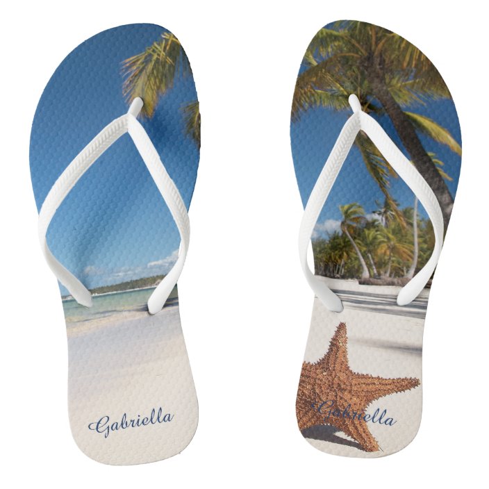 Palm Tree Beach Scene Personalised Flip Flops | Zazzle.co.uk