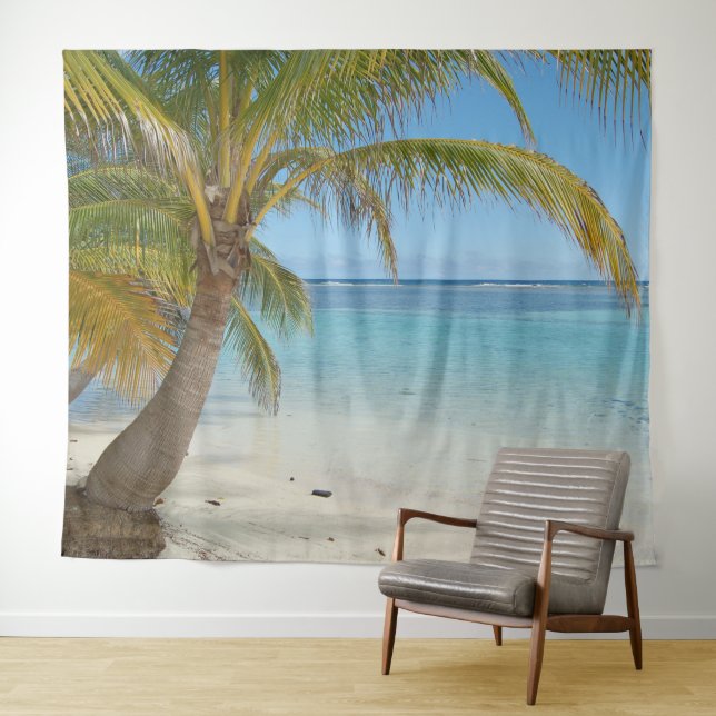 Palm Tree Beach Scenic Ocean Landscape Backdrop Tapestry (In Situ (Horizontal))