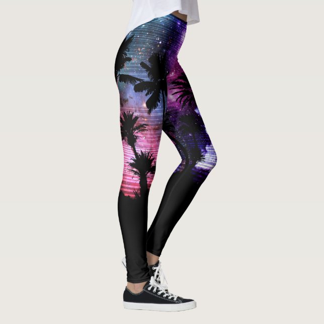 Palm Tree Beach, Space Galaxy Star, Leggings (Right)