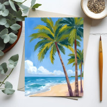Palm Tree Beach | Tropical Watercolor Blue Card