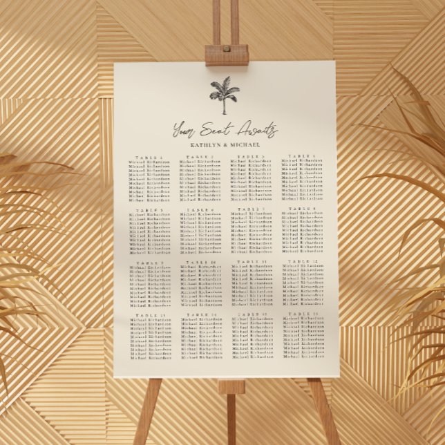 Palm Tree Beach Wedding 16 Table Seating Chart (Creator Uploaded)