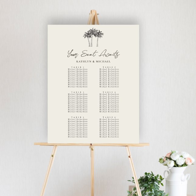 Palm Tree Beach Wedding 6 Table Seating Chart (Creator Uploaded)