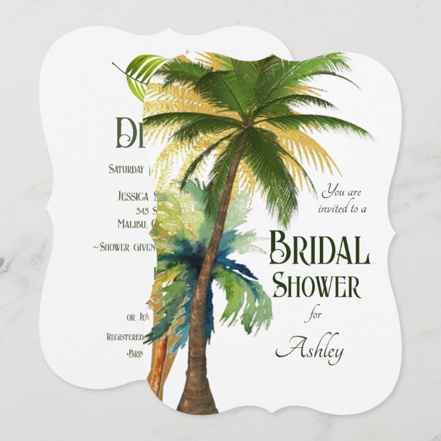 Palm Tree Beach Wedding Bridal Shower Invitation (Front/Back)