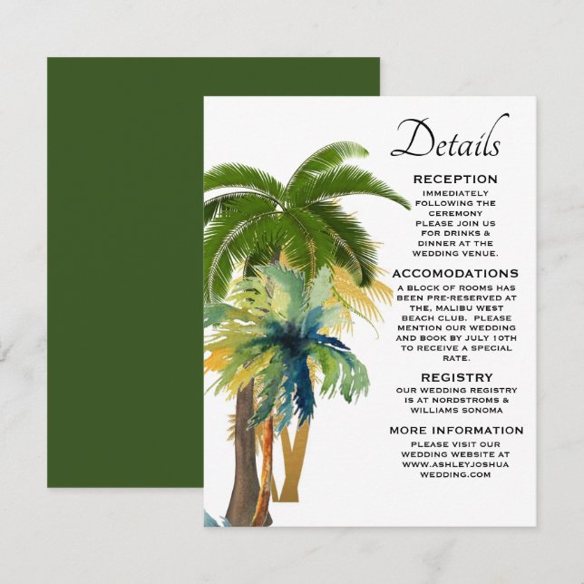 Palm Tree Beach Wedding  Enclosure Card (Front/Back)