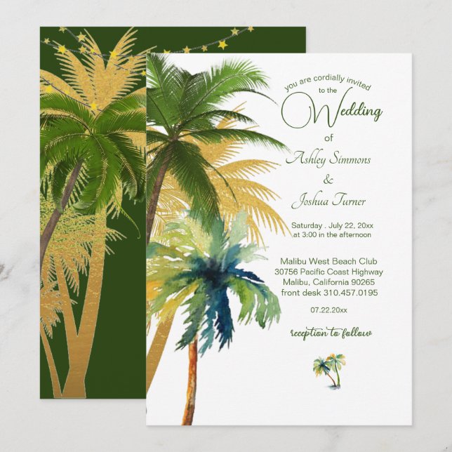 Palm Tree Beach Wedding  Invitation (Front/Back)
