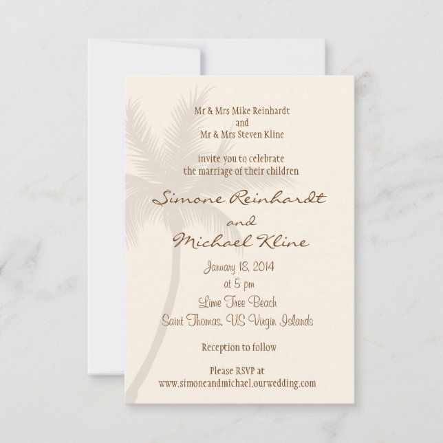 Palm Tree Beach Wedding Invitation (Front)
