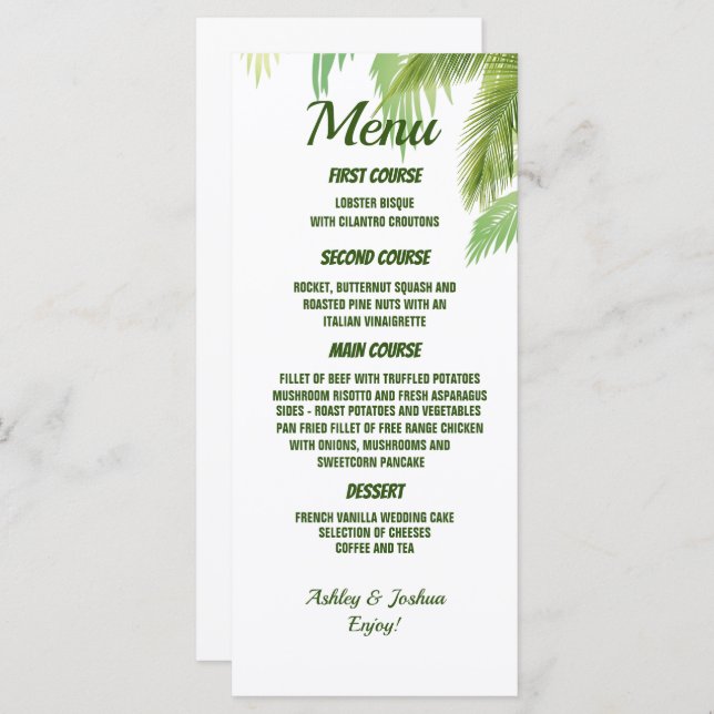 Palm Tree Beach Wedding Menu (Front/Back)