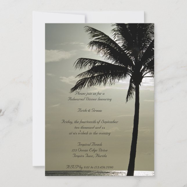 Palm Tree Beach Wedding Rehearsal Dinner Invite (Front)