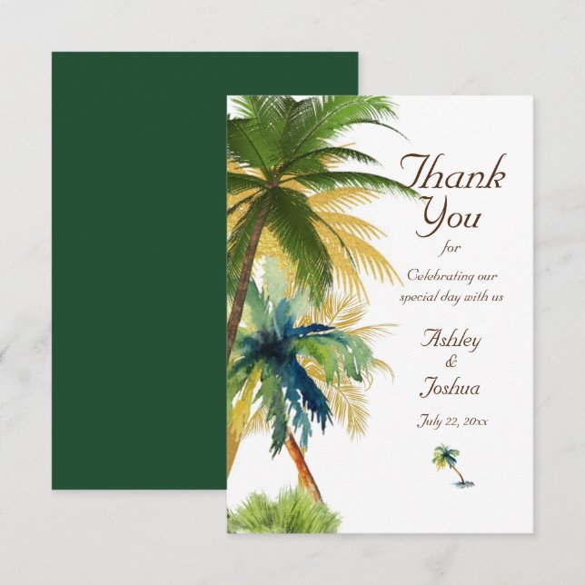 Palm Tree Beach Wedding  Thank You Card (Front/Back)