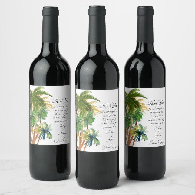 Palm Tree Beach Weddings  Wine Label (Bottles)