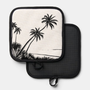 Palm Tree Black & White Beach Coastal Pot Holder