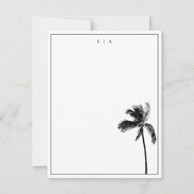 Palm Tree Black & White Minimalist Monogram  Card (Front)