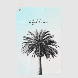 Palm Tree Black White Modern Blue Sky Personal Golf Towel
