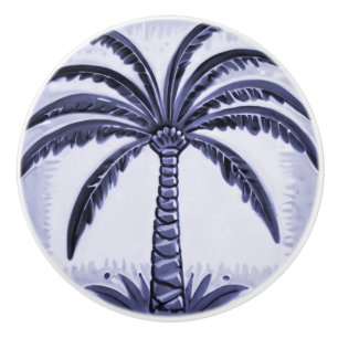 Palm Tree Blue and White Tropical Beach house Ceramic Knob