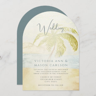 Palm Tree Blue Green Enchantment Coastal Wedding Invitation