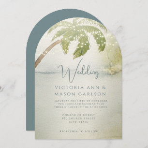 Palm Tree Blue Green Enchantment Coastal Wedding Invitation