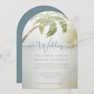 Palm Tree Blue Green Enchantment Coastal Wedding Invitation