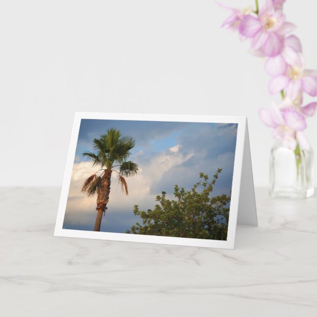 Palm tree Blue Sky Portrait Card (Orchid)