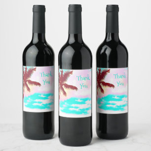 Palm Tree blue sky Summertime Wine Label