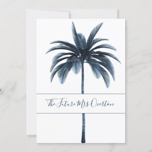 Palm Tree Blue White Tropical Bridal Shower Invitation