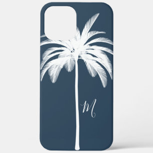 Palm Tree Blue White Tropical Elegant Monogram  Case-Mate iPhone Case