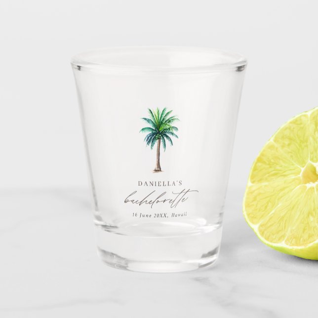 Palm Tree Blush Bachelorette Party Shot Glass (Front)
