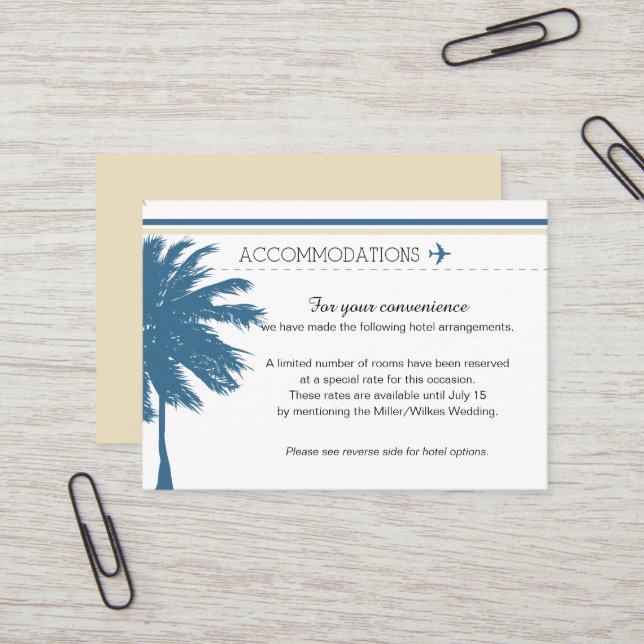 Palm Tree Boarding Pass Blue & Cream Business Card (Front/Back In Situ)