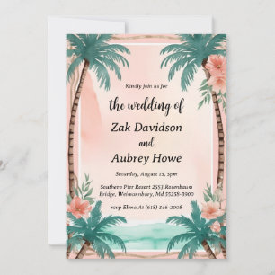 palm tree boho beach wedding invitations