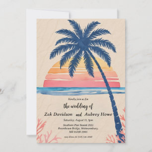 palm tree boho beach wedding invitations