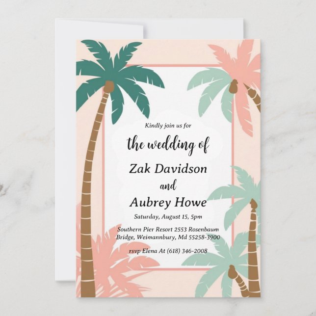 palm tree boho beach wedding invitations (Front)