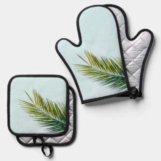 Palm tree branch oven mitt & pot holder set