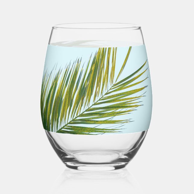 Palm tree branch stemless wine glass (Front)