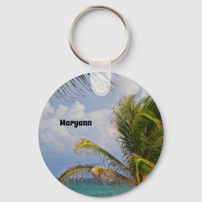 Palm Tree Breeze with Name Key Ring (Front)