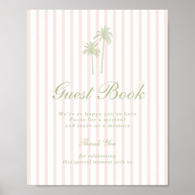 Palm Tree Bridal Shower Guest Book Table Sign (Front)