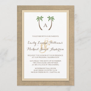 Palm Tree Burlap Beach Tropical Wedding Invitation