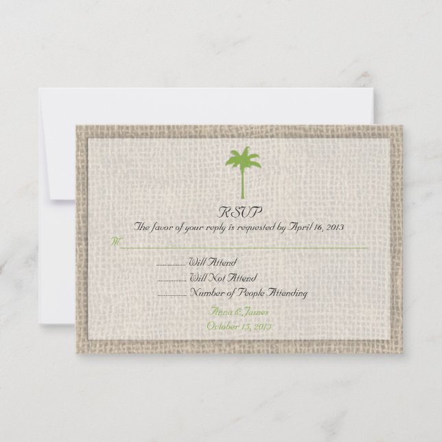 Palm Tree & Burlap Beach Wedding RSVP Card (Front)