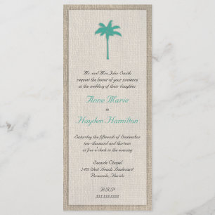 Palm Tree & Burlap Wedding Invitation - Turquoise