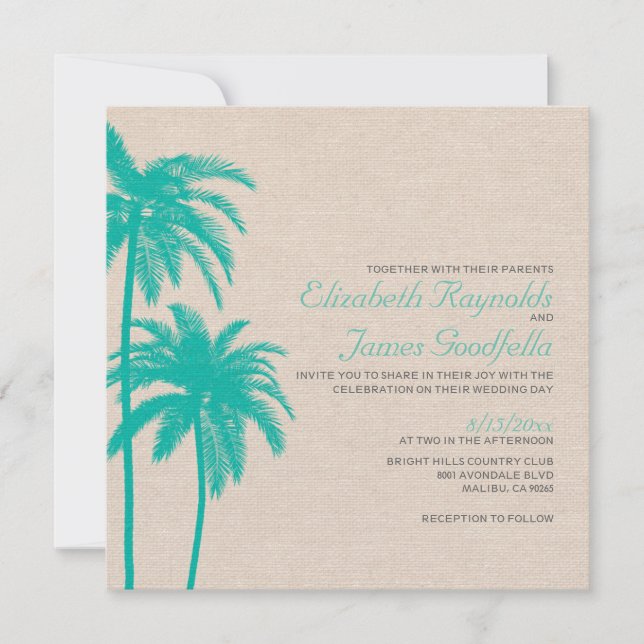 Palm Tree Burlap Wedding Invitations (Front)