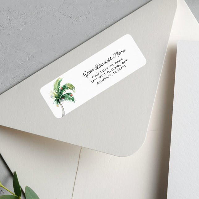 Palm Tree Business Christmas Return Address (Palm Tree Script Business Return Address Label)