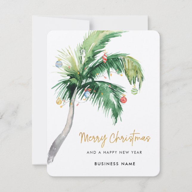 Palm Tree Business Logo Christmas Holiday Card (Front)
