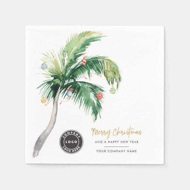 Palm Tree Business Logo Christmas Office Party Napkin (Front)