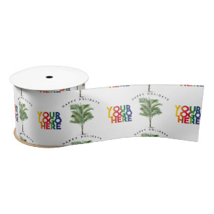 Palm Tree Business Logo Holiday Christmas Card Satin Ribbon