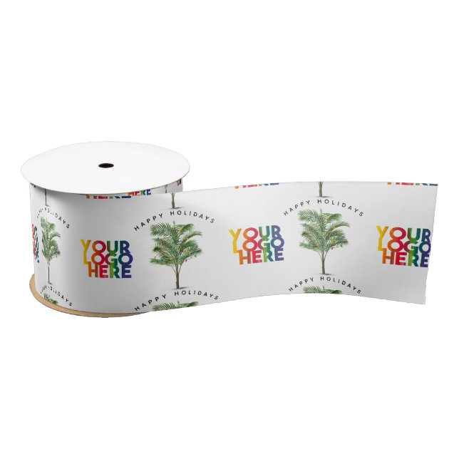 Palm Tree Business Logo Holiday Christmas Card Satin Ribbon (Spool)