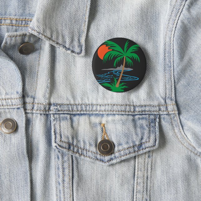 Palm Tree by the River | Tropical Sunset Art 6 Cm Round Badge (In Situ)
