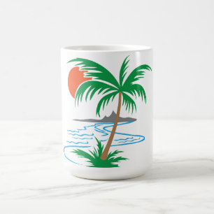 Palm Tree by the River   Tropical Sunset Art Coffee Mug