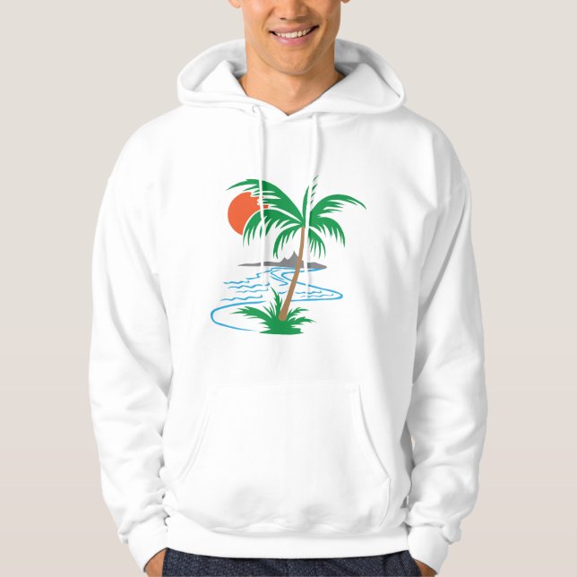 Palm Tree by the River | Tropical Sunset Art Hoodie (Front)