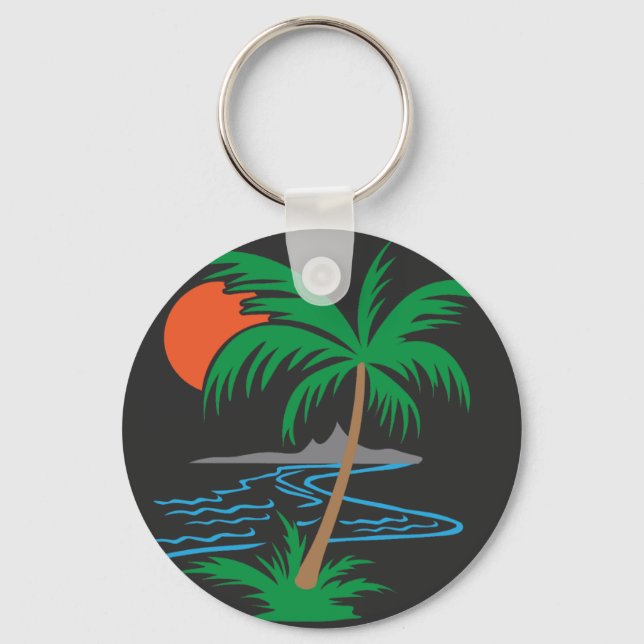 Palm Tree by the River | Tropical Sunset Art Key Ring (Front)